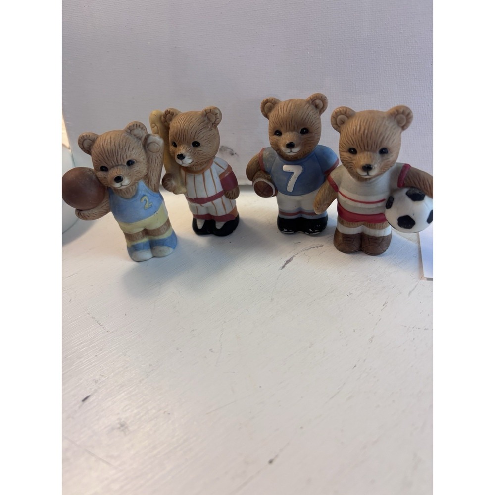 Vintage Set of 4 Homco Home Interior Bear Sports Figurines Ceramic Teddy Cute